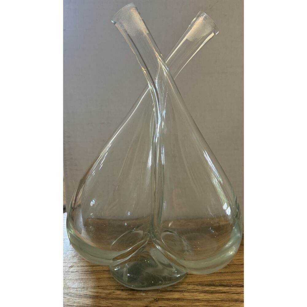 Vintage Glass Pasco Duo Sided Heavy Bud Vase Vinaigrette Jug Clear 8x5”